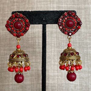 Women Earrings Faux Red Beads Fashion Jhumka Style Earrings Jewelry